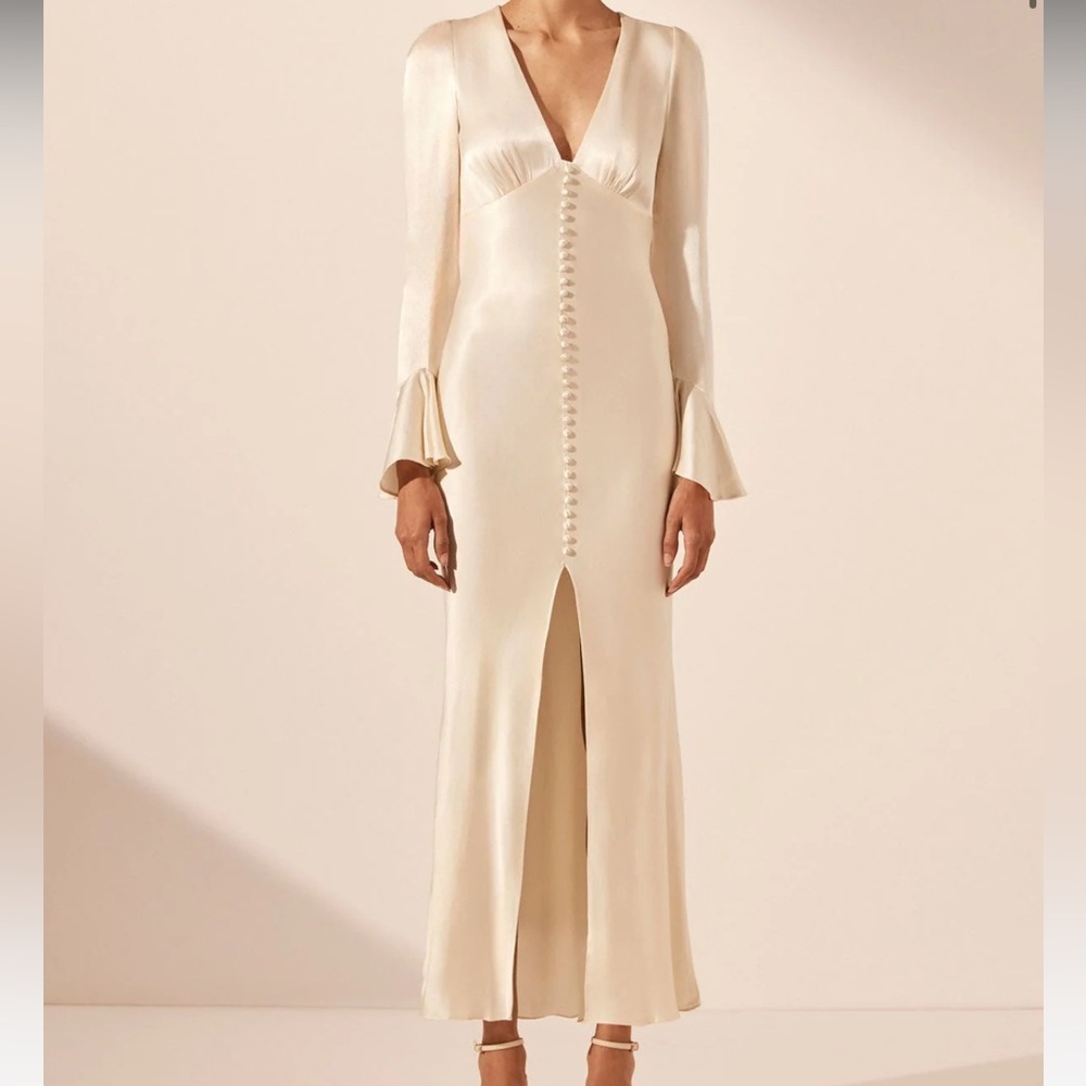 Shona Joy La lune frill cuff bias maxi dress - cream size 4